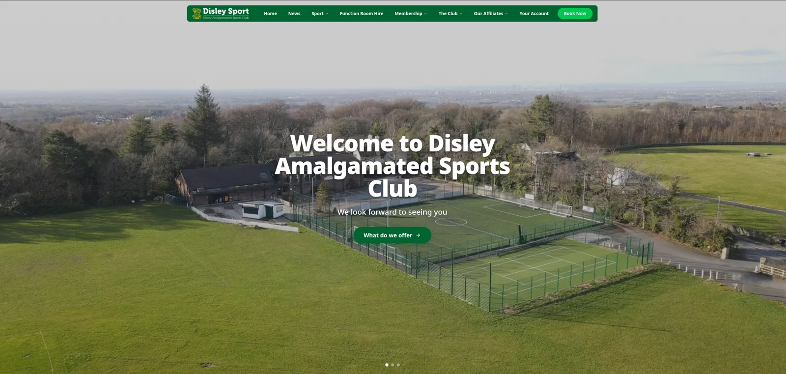 Disley Sport website showing its sports club and court booking homepage
